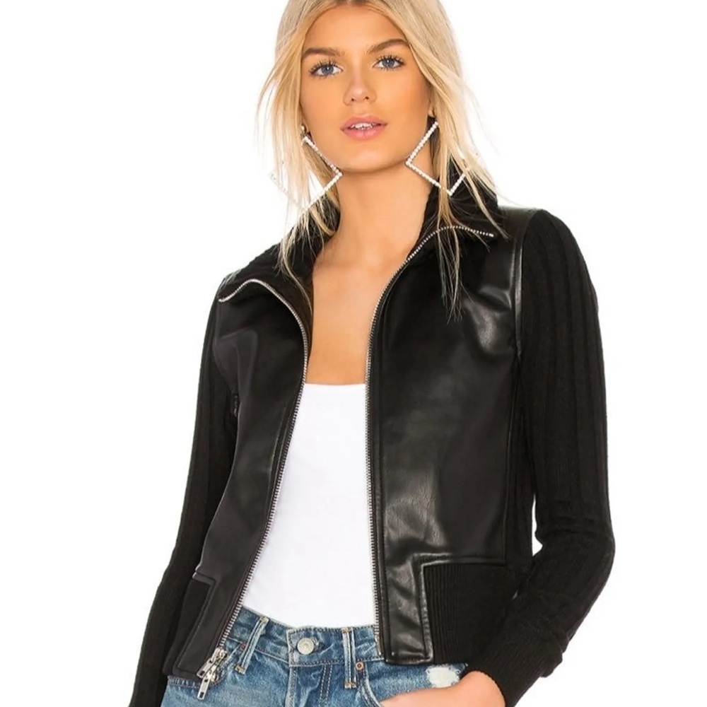 Bailey 44 Women's Black Leather Sweater Jacket
